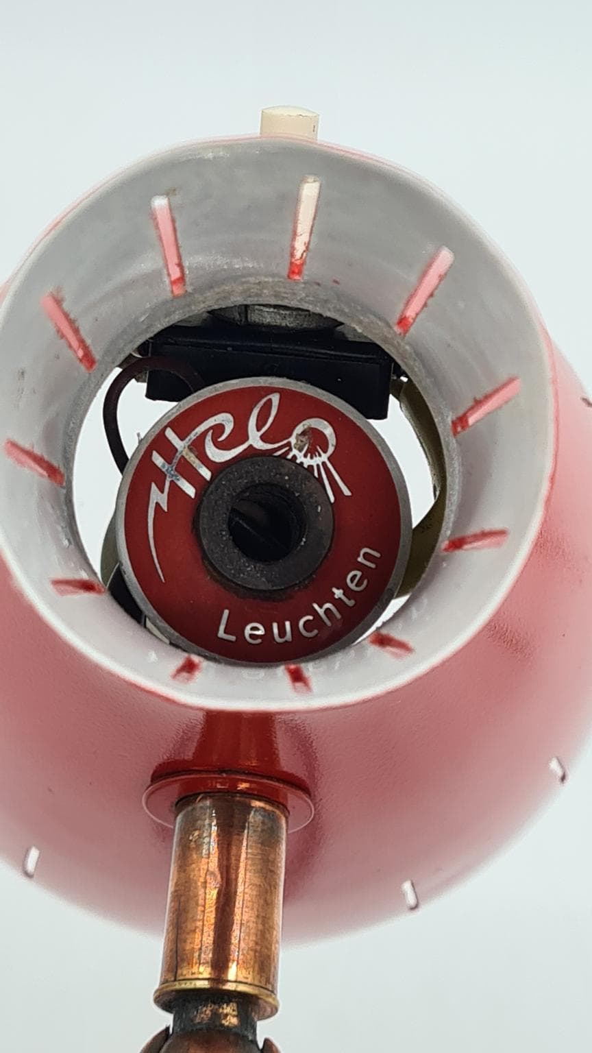 Desk lamp, red metal, Helo Leuchten, Germany, 1960s. - 191655