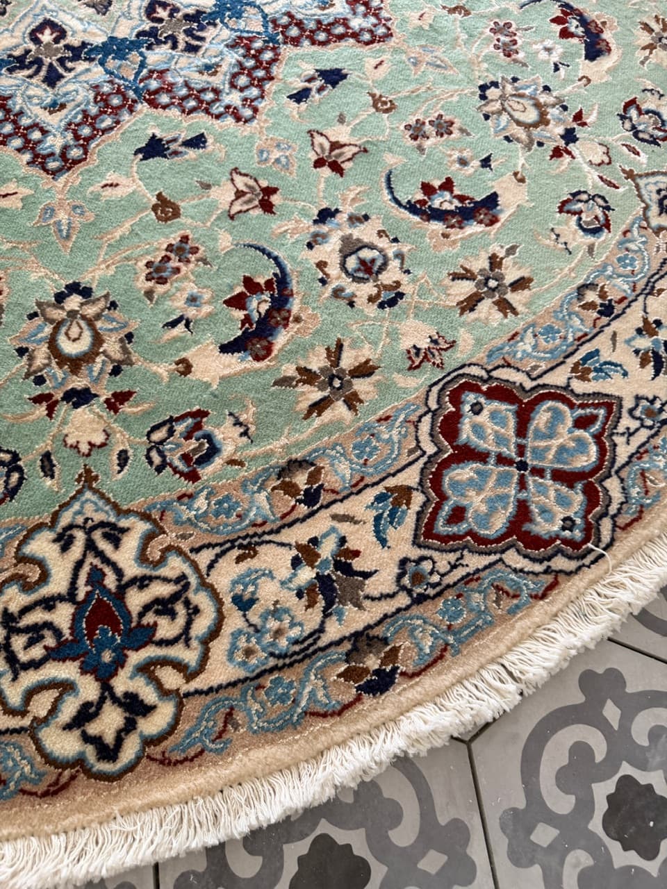 Nowy Okrągły Dywan Perski Kaszmirowy + Jedwab Iran Nain 205x205 - 191746