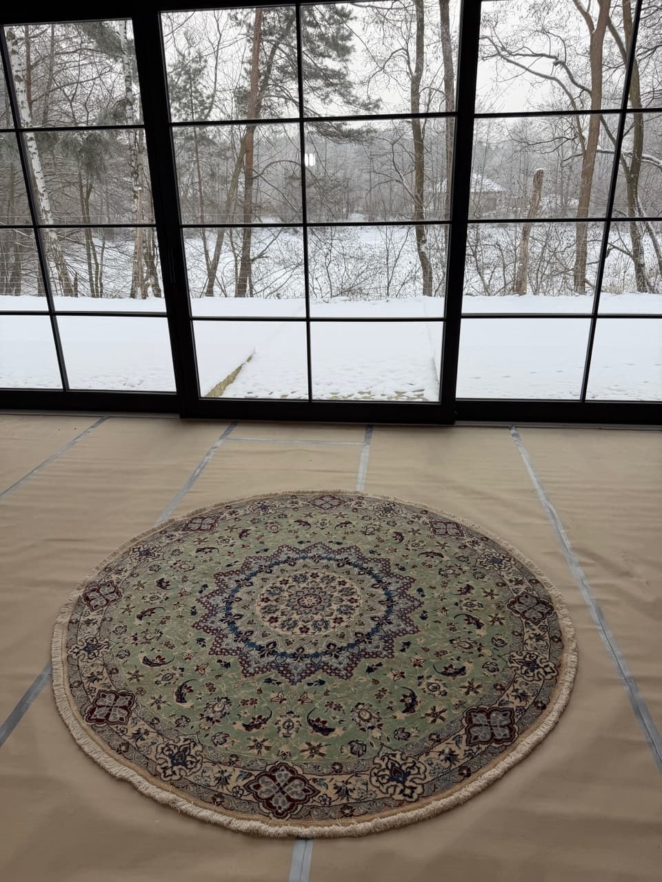 Nowy Okrągły Dywan Perski Kaszmirowy + Jedwab Iran Nain 205x205 - 191740