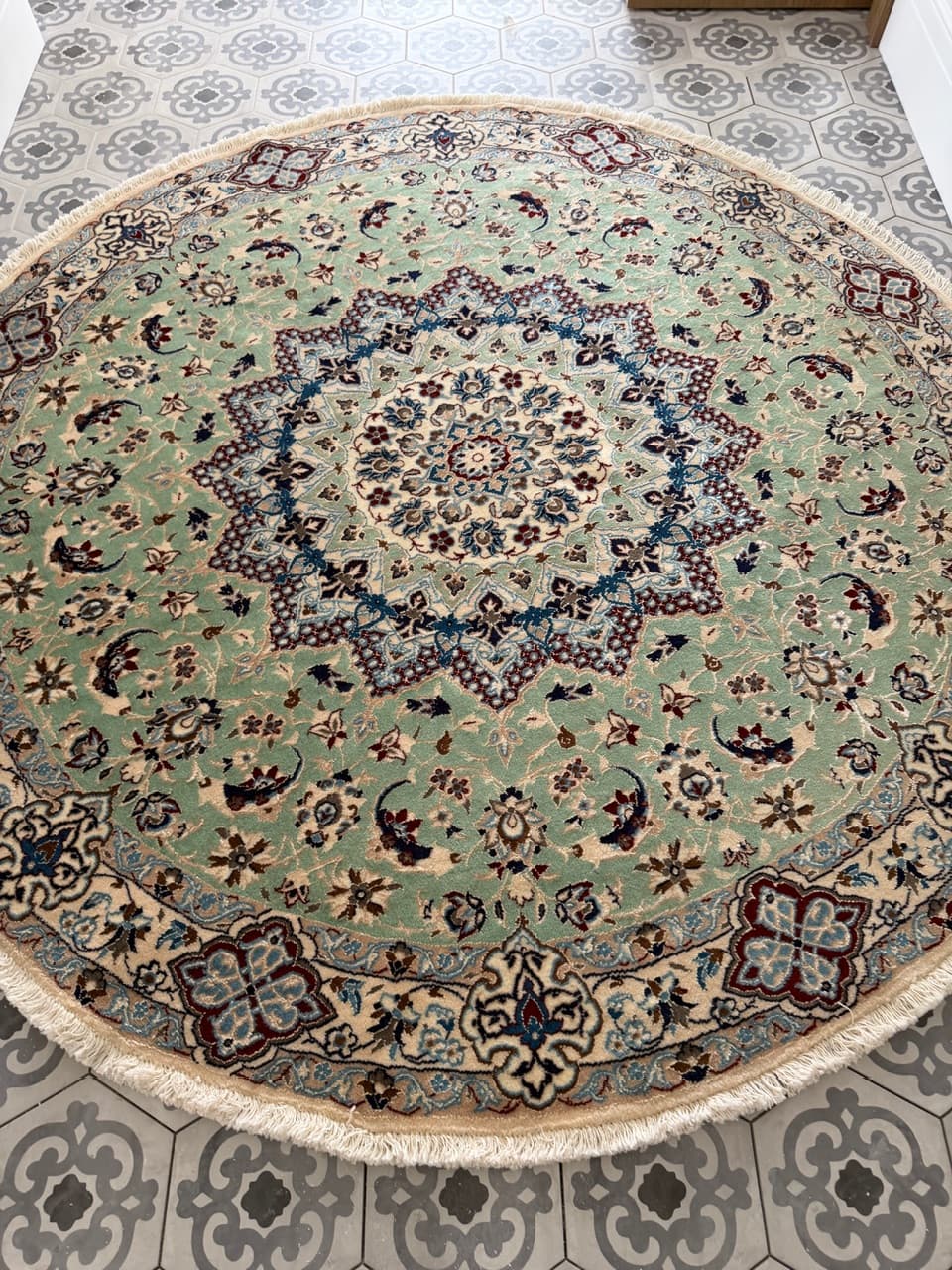 Nowy Okrągły Dywan Perski Kaszmirowy + Jedwab Iran Nain 205x205 - 191747