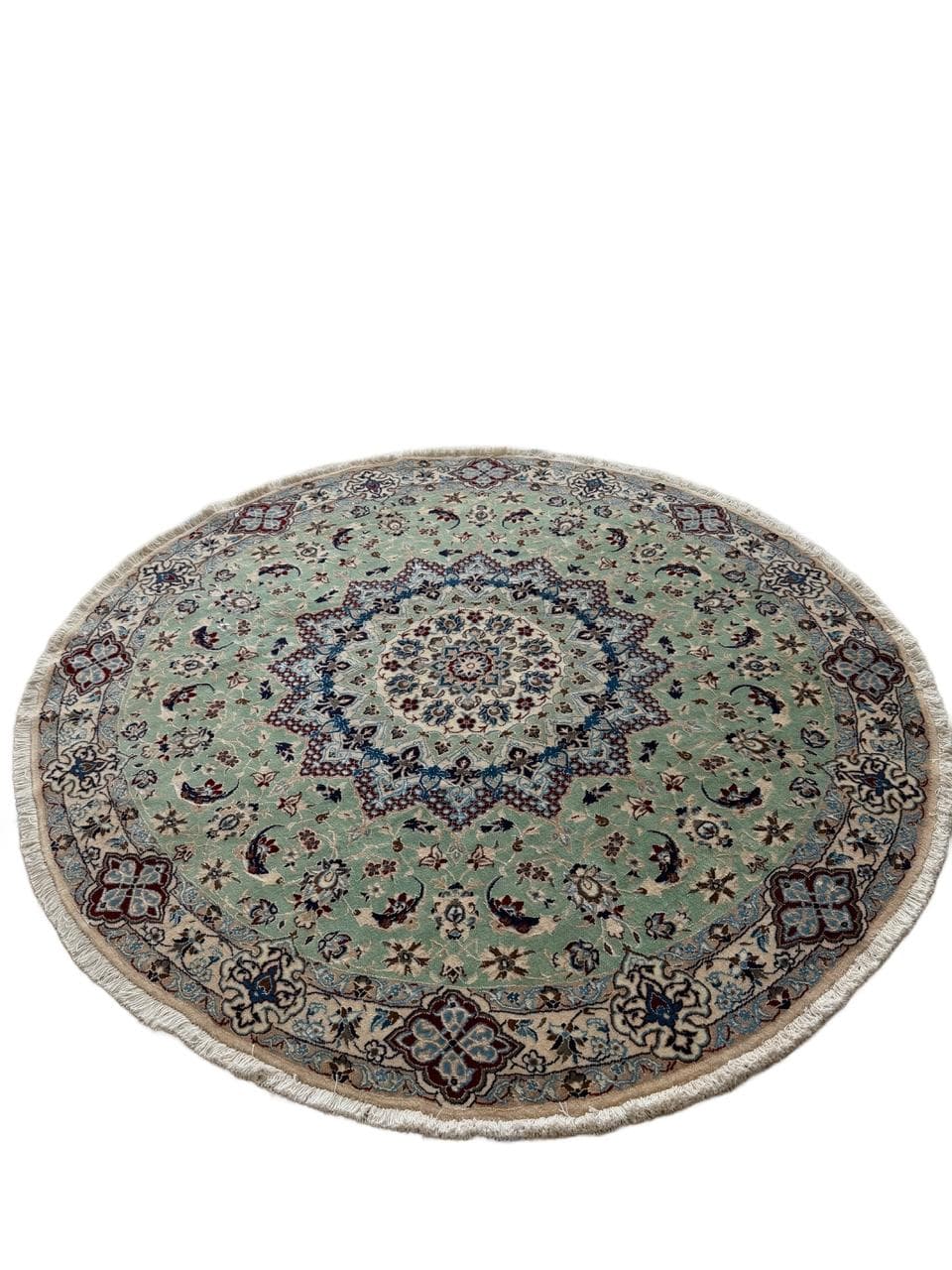 Nowy Okrągły Dywan Perski Kaszmirowy + Jedwab Iran Nain 205x205