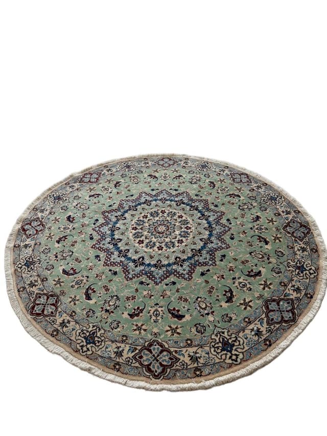 Nowy Okrągły Dywan Perski Kaszmirowy + Jedwab Iran Nain 205x205 - WYMIARY
