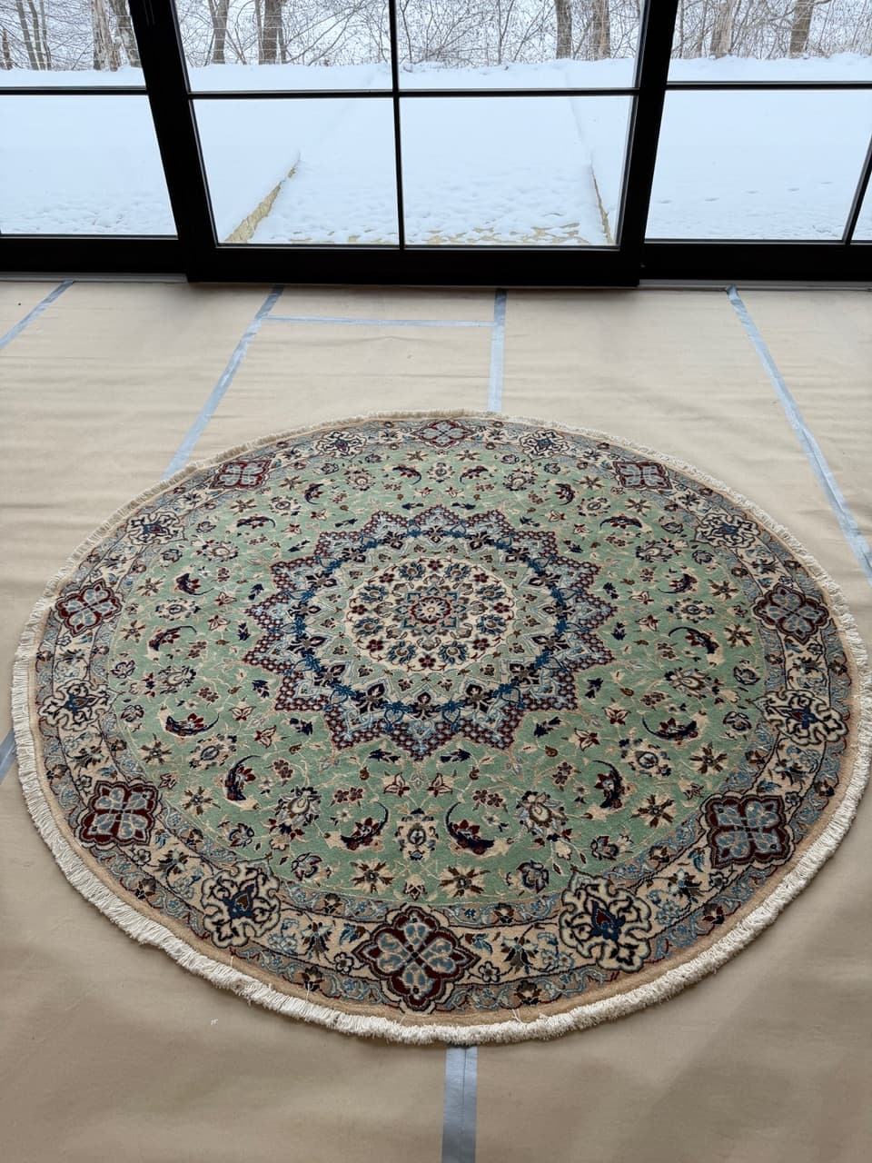 Nowy Okrągły Dywan Perski Kaszmirowy + Jedwab Iran Nain 205x205 - 191741
