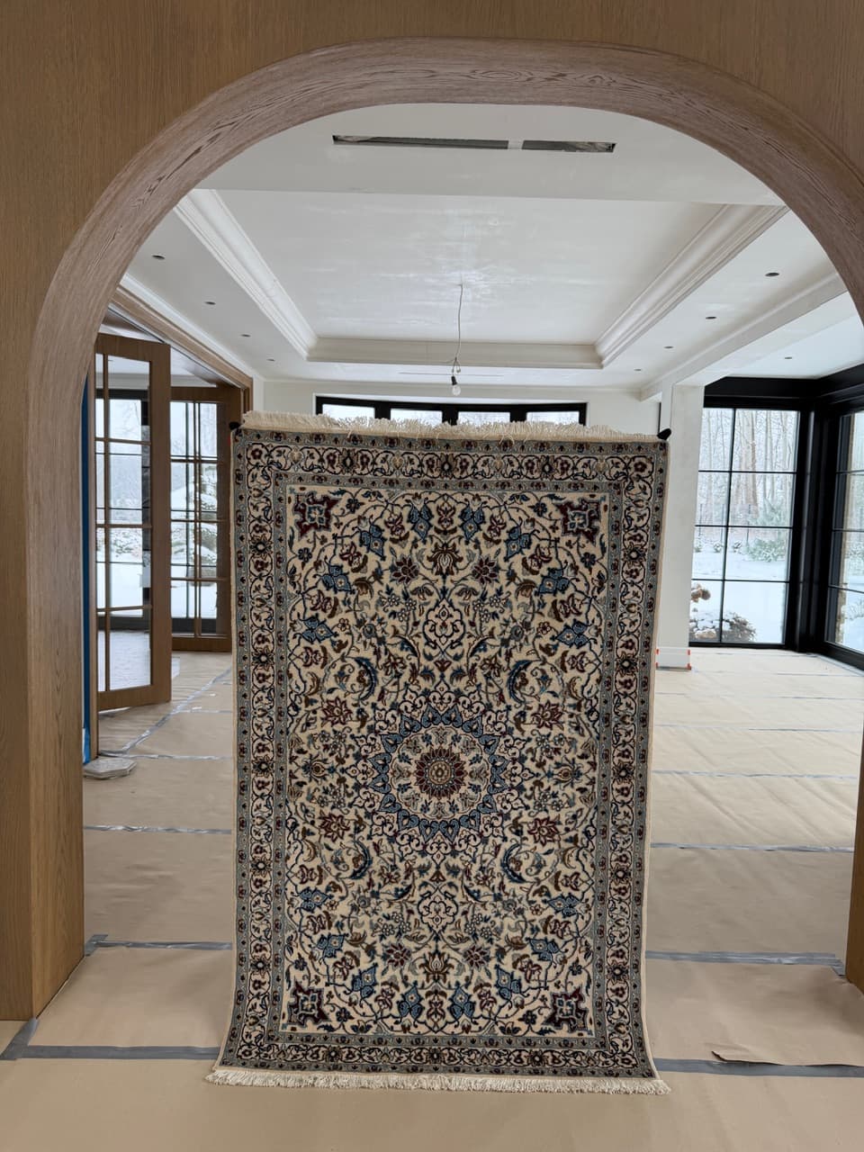 Persian rug Nain 180x115 cm, ivory, wool silk, Iran - 191751