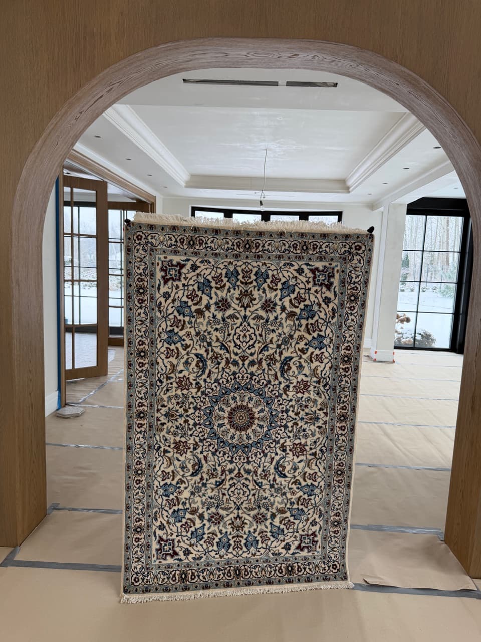 Persian rug Nain 180x115 cm, ivory, wool silk, Iran - 191749