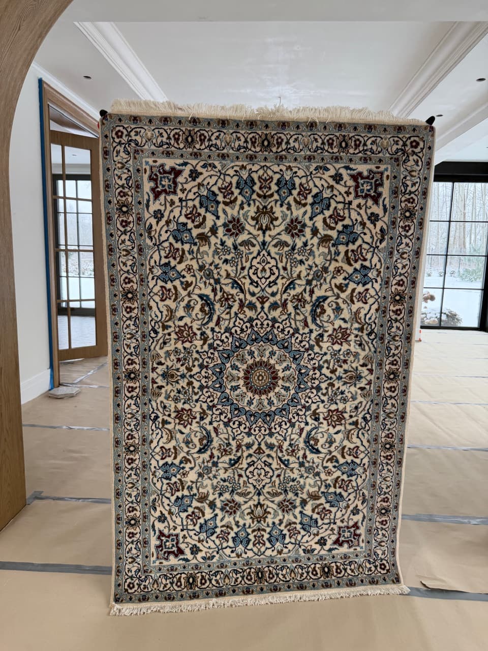 Persian rug Nain 180x115 cm, ivory, wool silk, Iran - 191750