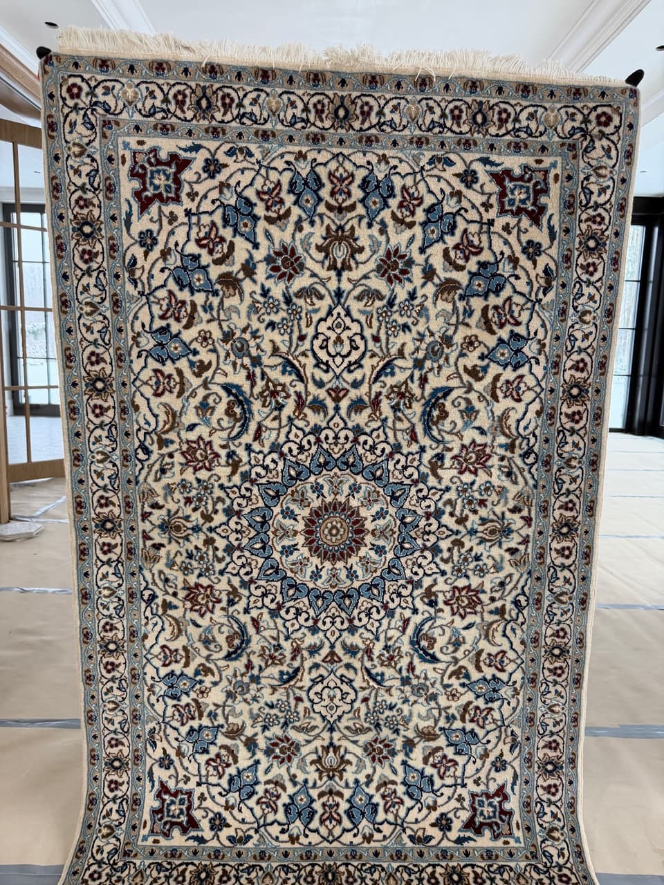 Persian rug Nain 180x115 cm, ivory, wool silk, Iran - 191758