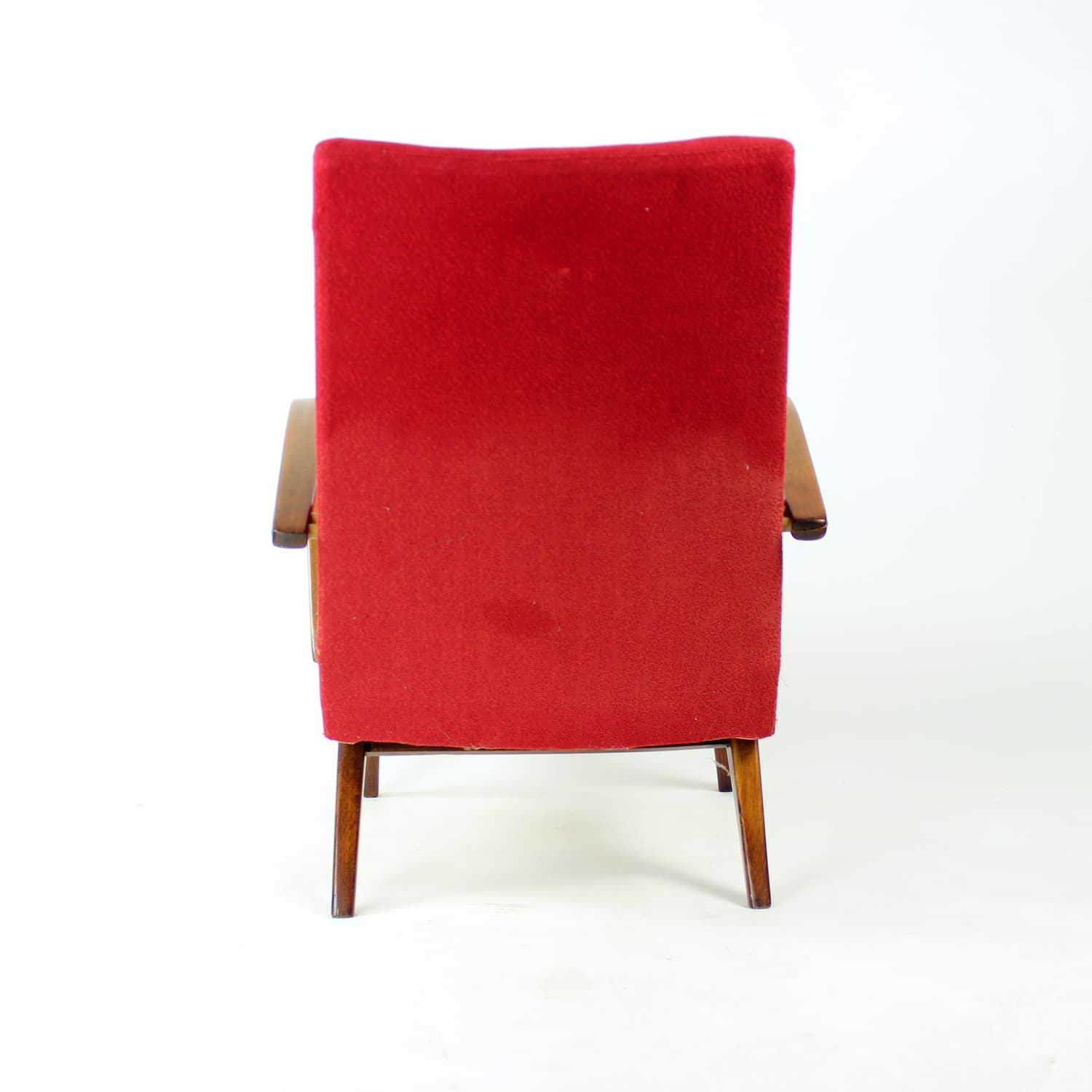 Armchair, red fabric, wood, by F. Jirak, TON, Czechoslovakia, 1960s. - 191782