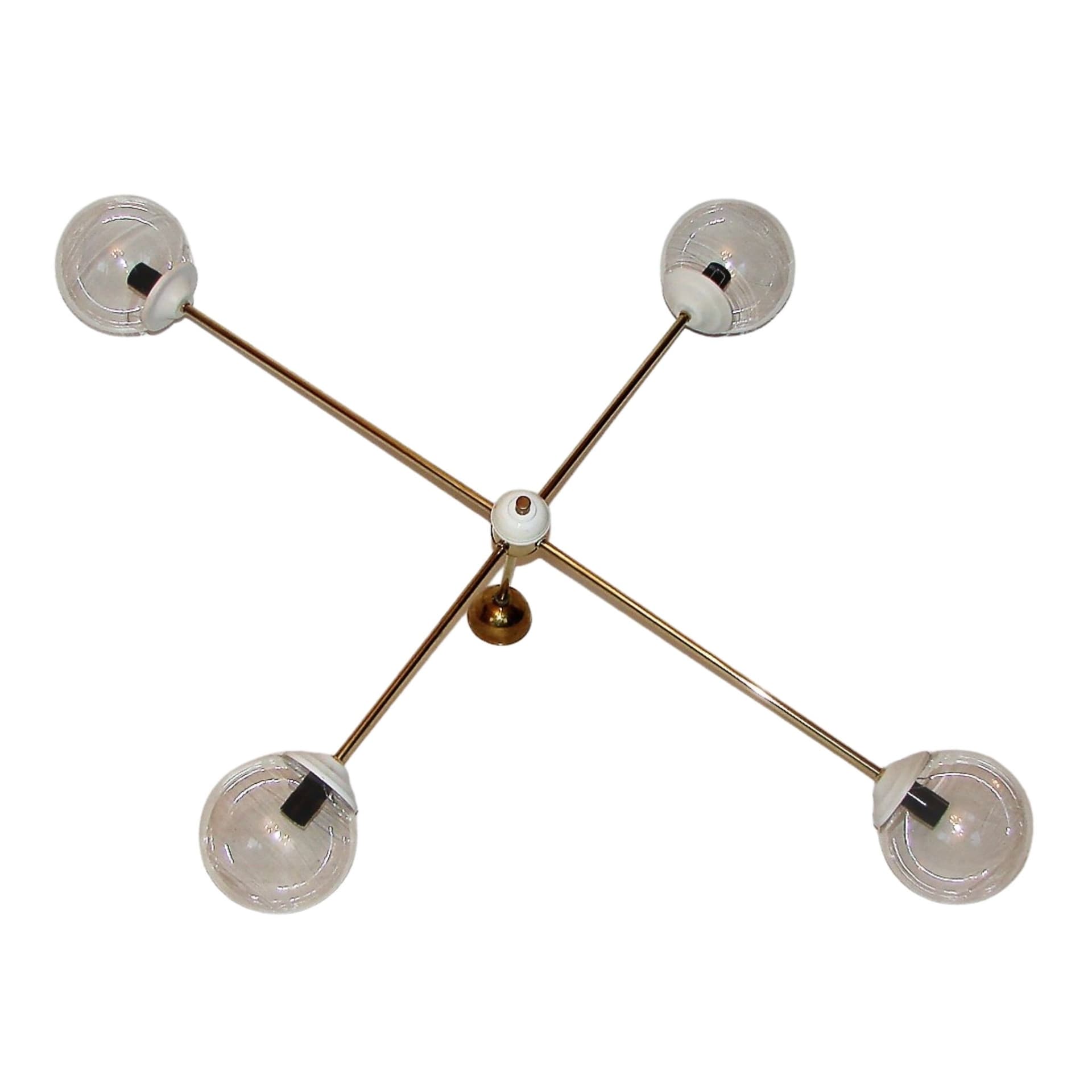 Minimalistyczny żyrandol mid-century, metal, mosiądz, lata 60.