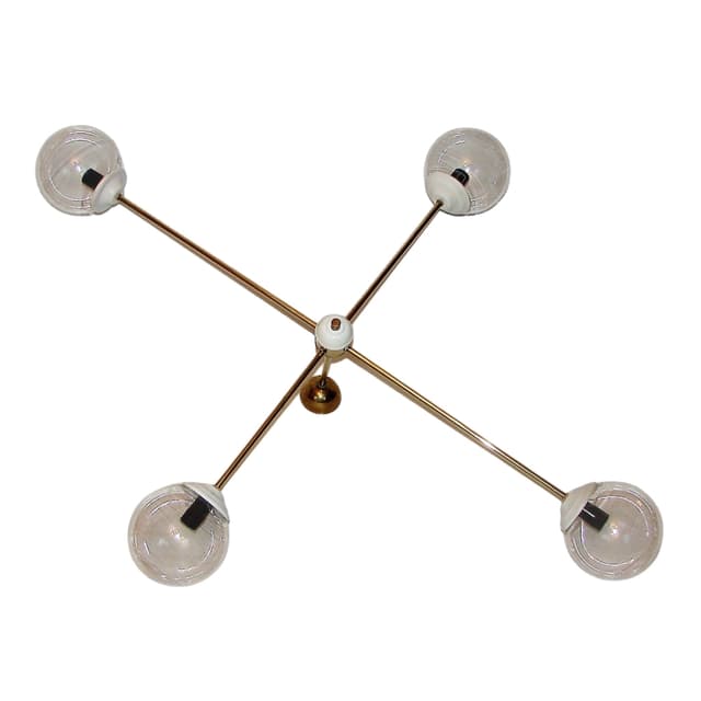 Minimalistyczny żyrandol mid-century, metal, mosiądz, lata 60. - WYMIARY