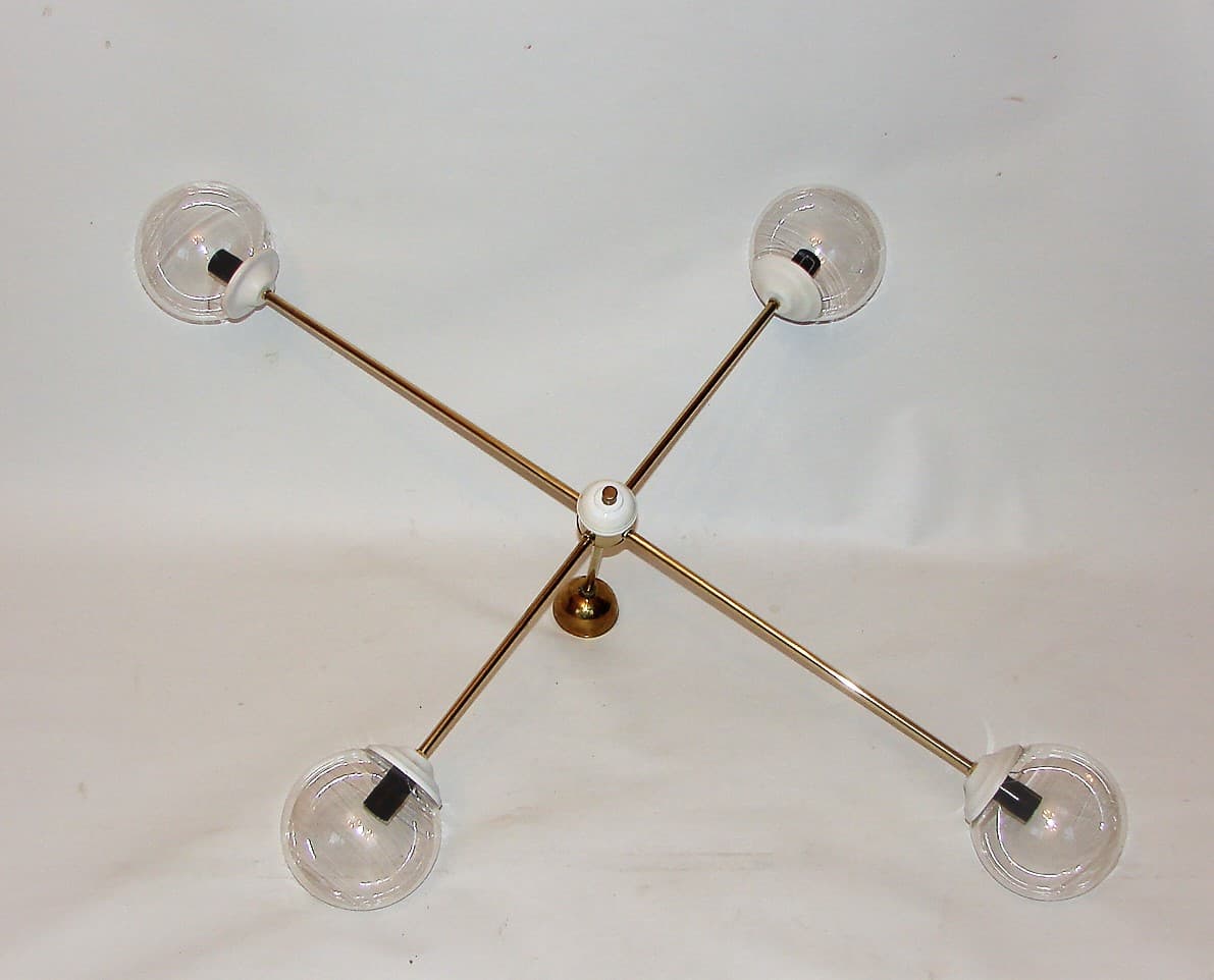 Minimalistyczny żyrandol mid-century, metal, mosiądz, lata 60. - 191850