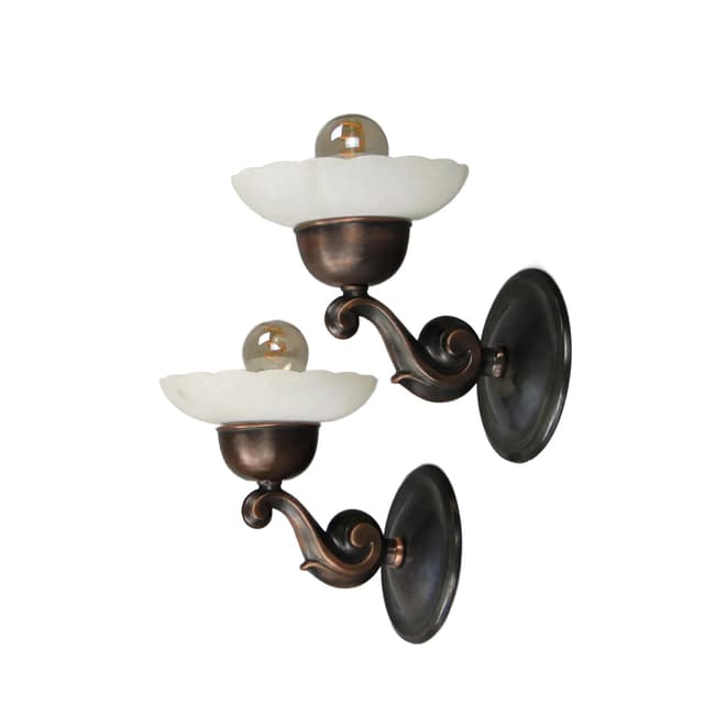 Mosiężno-alabastrowa para kinkietów art déco, Polska, lata 20. - WYMIARY