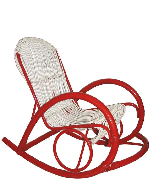 Rocking chair, red, white rattan, Rohé Noordwolde, Netherlands, 1970s. - DIMENSION