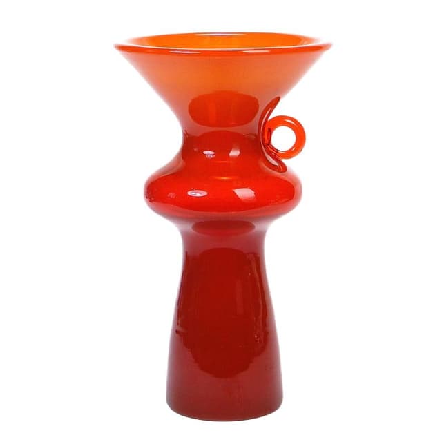 Wazon z uchem, szkło pomarańczowy, Polska, lata 70. - WYMIARY