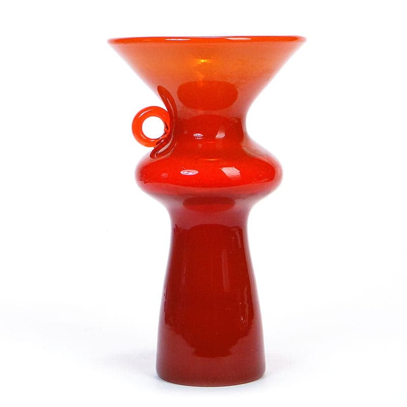 Wazon z uchem, szkło pomarańczowy, Polska, lata 70. - 192273