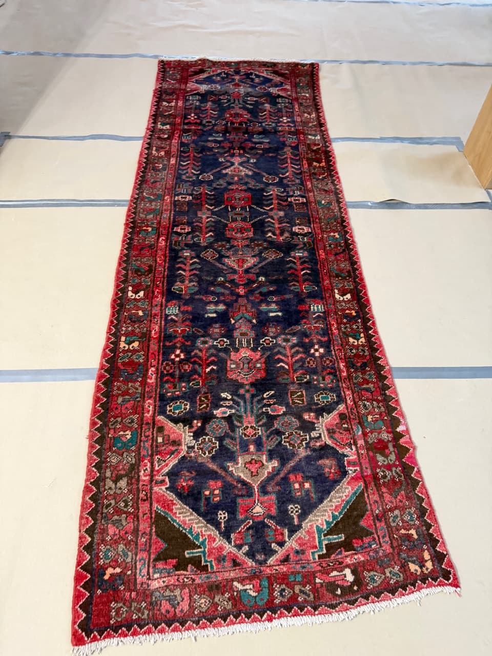 Chodnik Hamadan 305x100 cm, granatowy, wełna, Iran - 192360