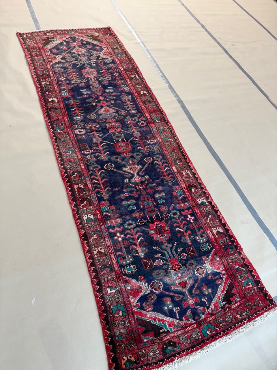 Chodnik Hamadan 305x100 cm, granatowy, wełna, Iran - 192352