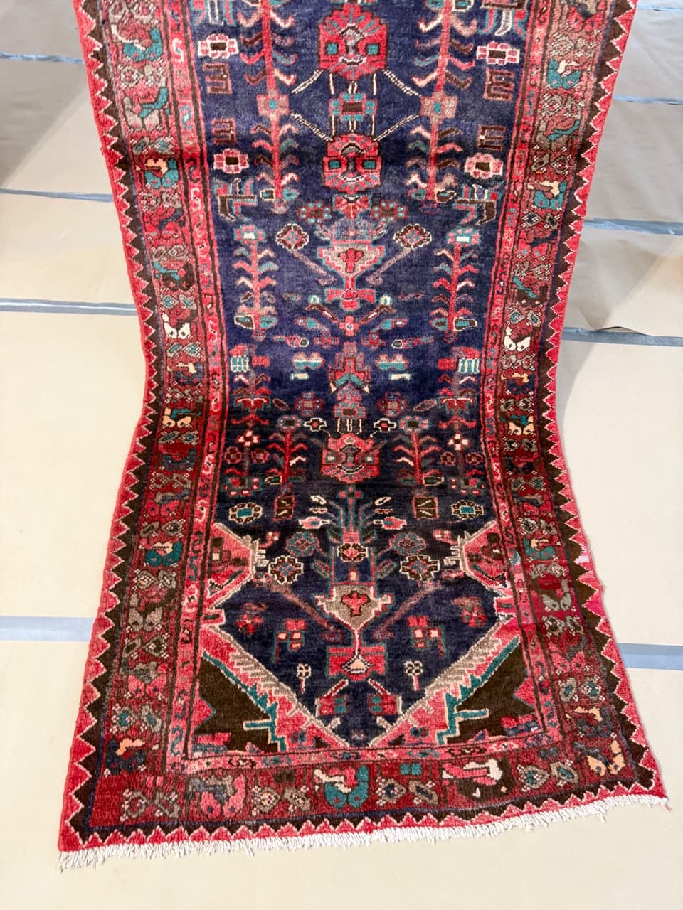 Chodnik Hamadan 305x100 cm, granatowy, wełna, Iran - 192358