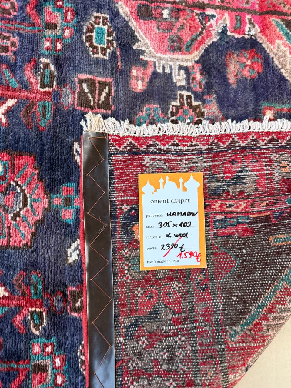 Chodnik Hamadan 305x100 cm, granatowy, wełna, Iran - 192357