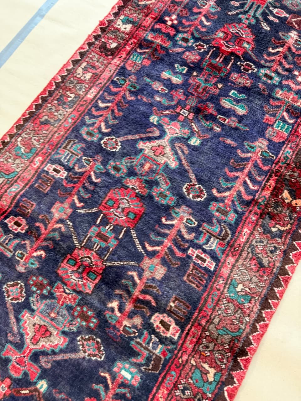 Chodnik Hamadan 305x100 cm, granatowy, wełna, Iran - 192355