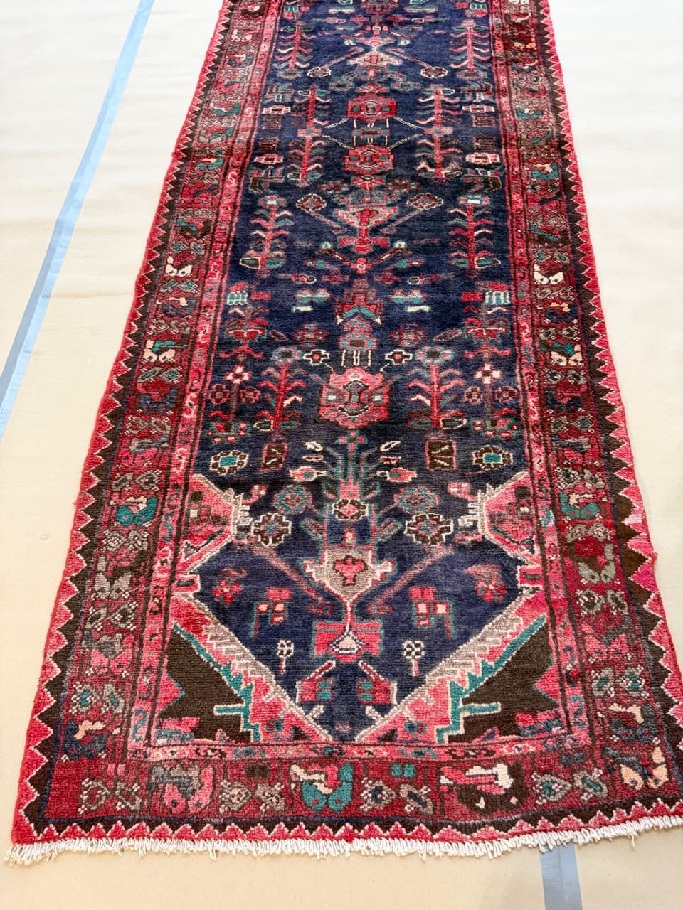 Chodnik Hamadan 305x100 cm, granatowy, wełna, Iran - 192353