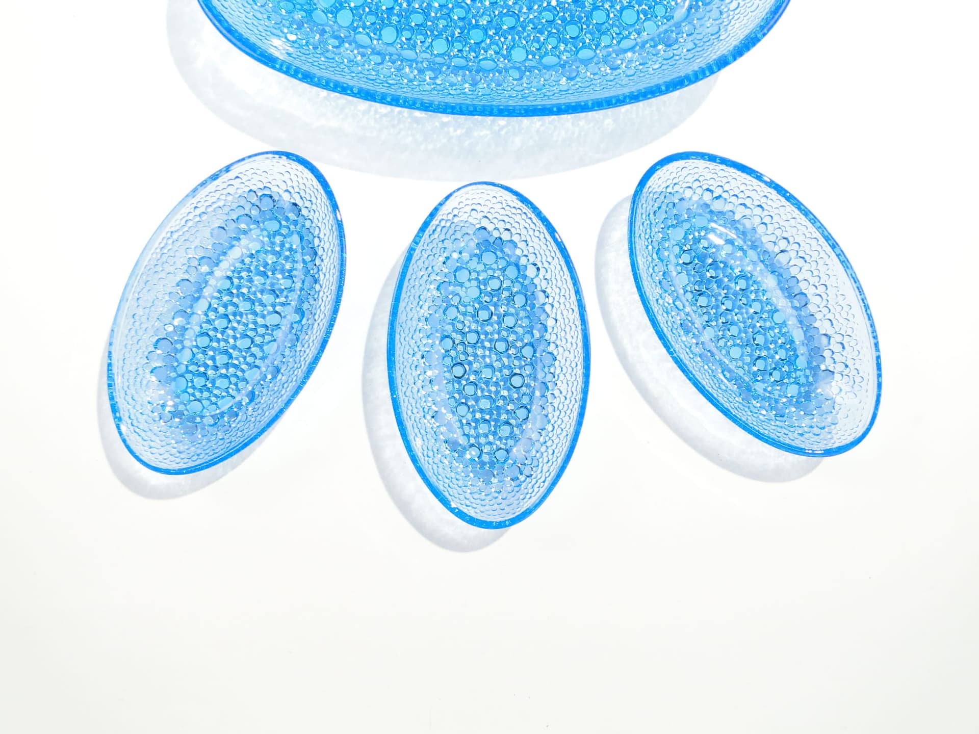 Komplet naczyń Asteroid, szkło błękitne, proj. J. S. Drost, Ząbkowice, Polska, lata 60. - 192436