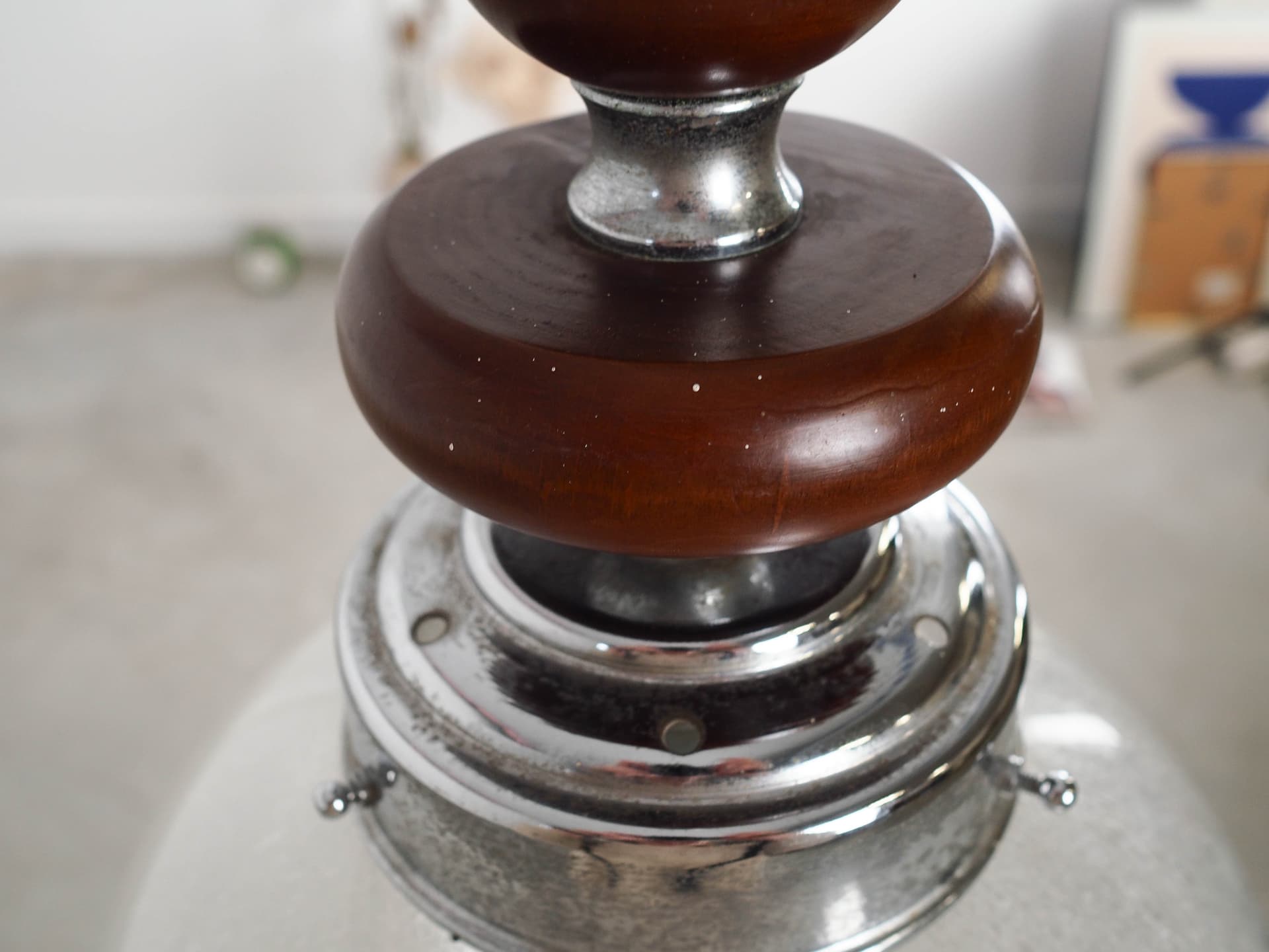 Pendant lamp, Murano, white glass, dark brown wood, chromed metal, Italy, 1970s. - 192482