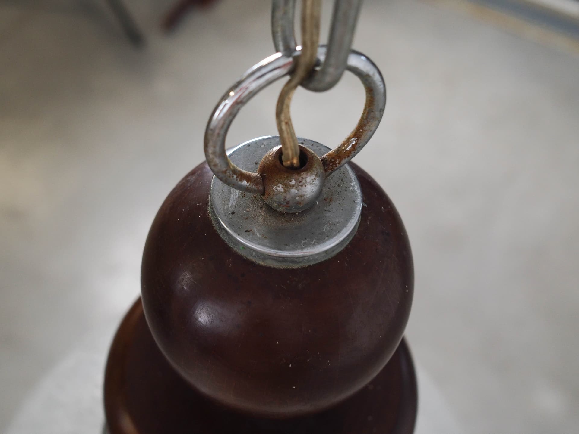 Pendant lamp, Murano, white glass, dark brown wood, chromed metal, Italy, 1970s. - 192483