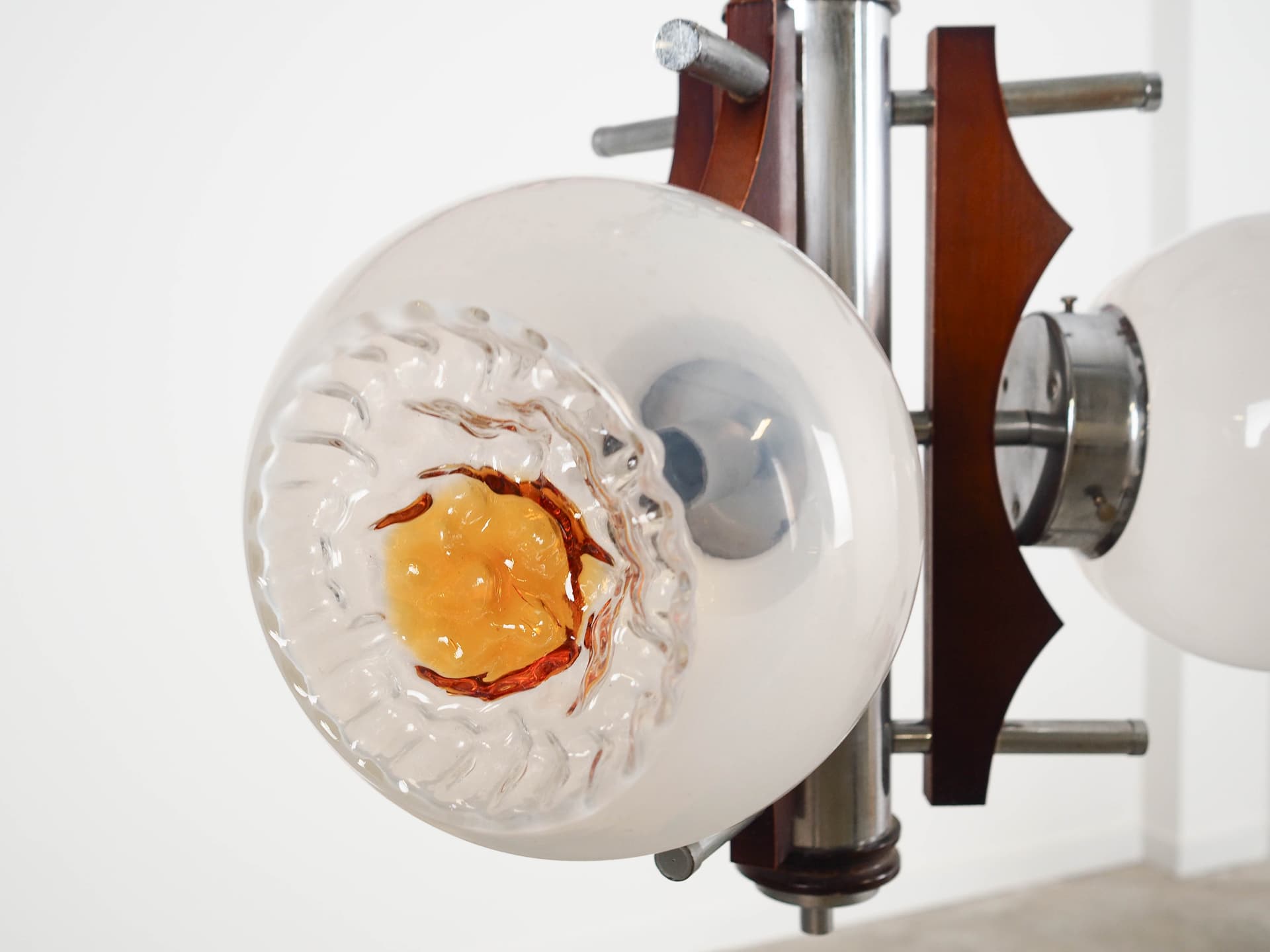 Pendant lamp, Murano glass, silver metal, brown wood, Italy, 1970s. - 192514