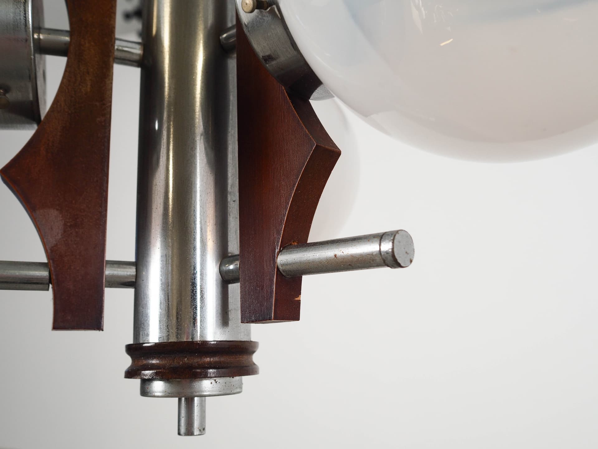 Pendant lamp, Murano glass, silver metal, brown wood, Italy, 1970s. - 192511