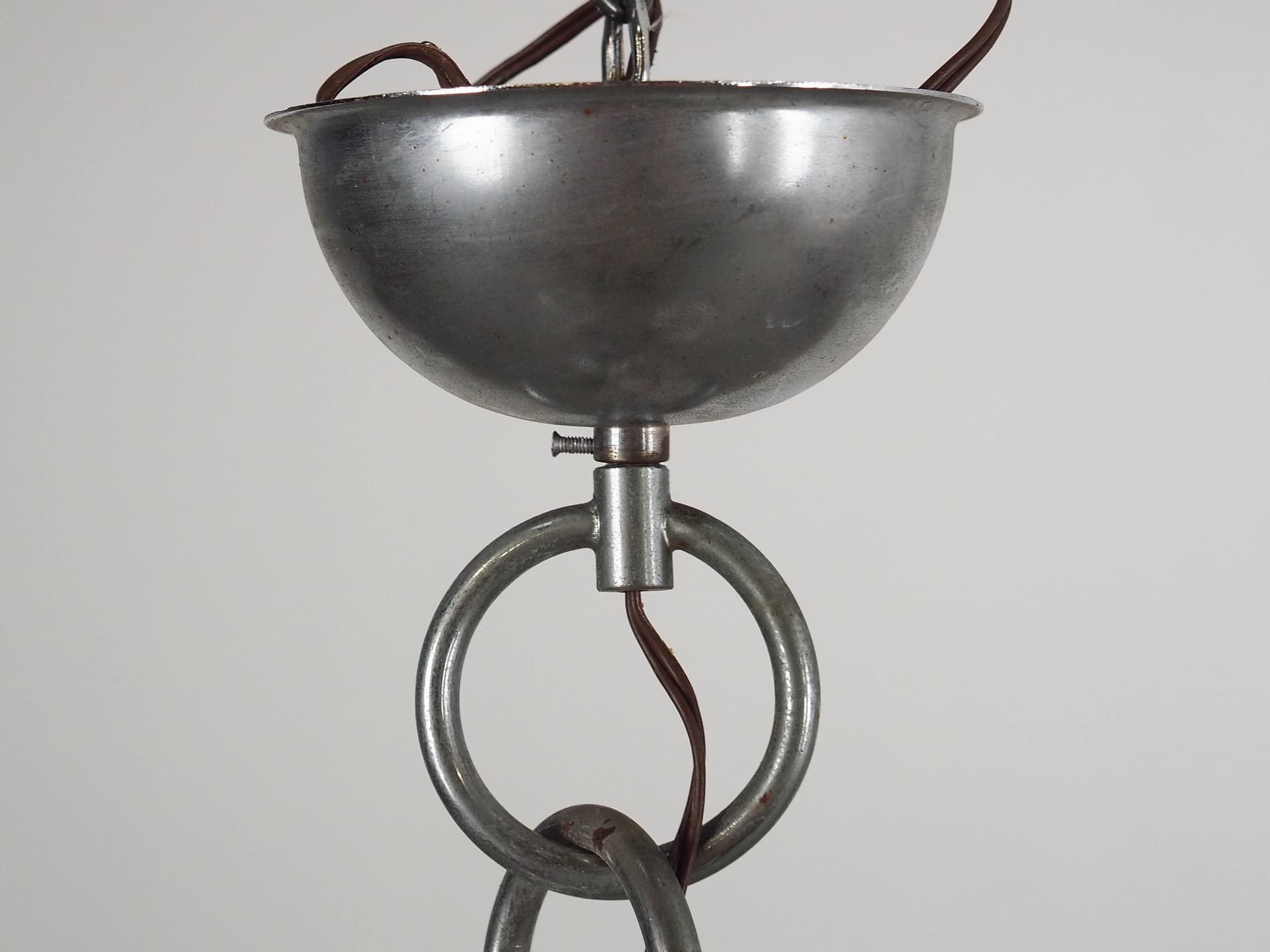 Pendant lamp, Murano glass, silver metal, brown wood, Italy, 1970s. - 192512