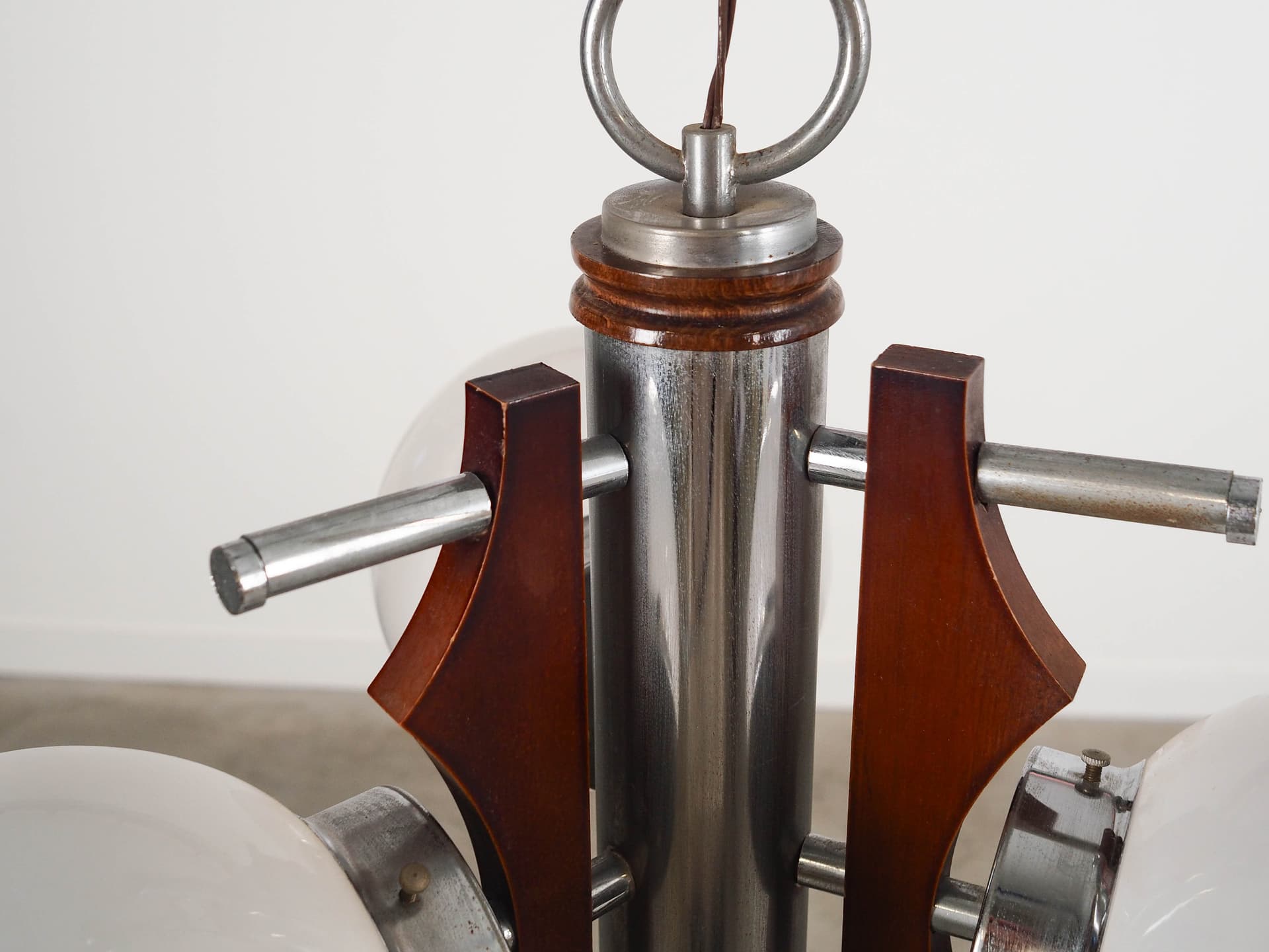 Pendant lamp, Murano glass, silver metal, brown wood, Italy, 1970s. - 192510