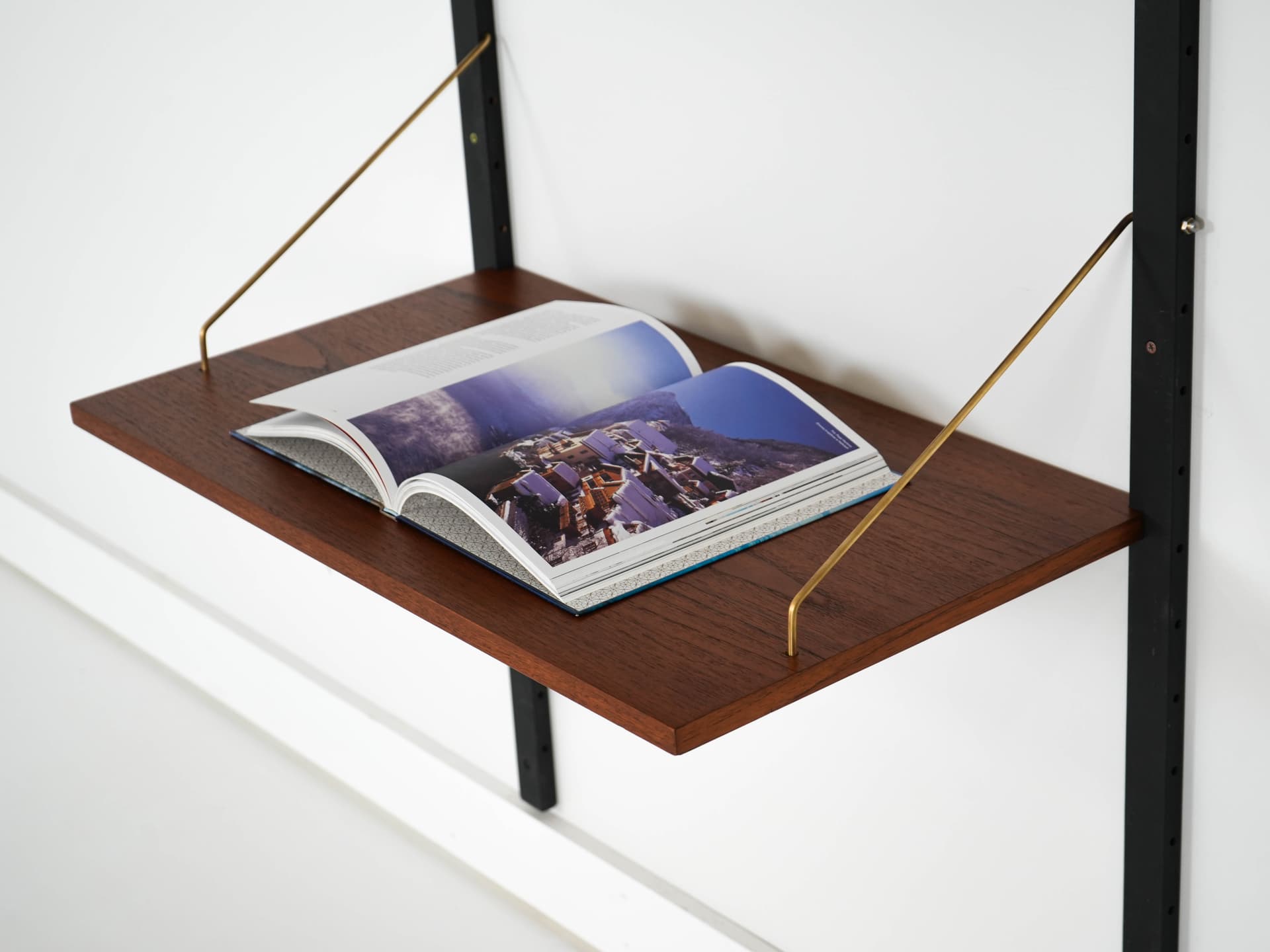 Shelving unit PS System, brown teak, black metal, transparent glass, Randers Møbelfabrik, Denmark, 1960s. - 192556