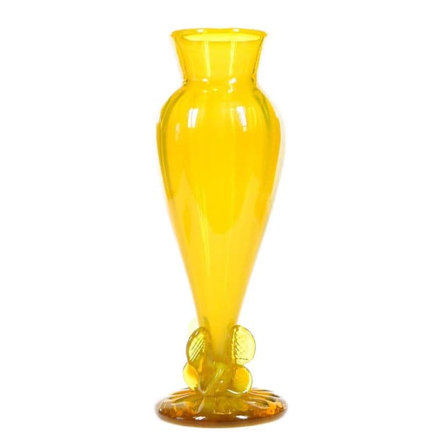 Wazon z kokardą, szkło żółte, proj. J. Słuczan-Orkusz, Polska, lata 70. - WYMIARY
