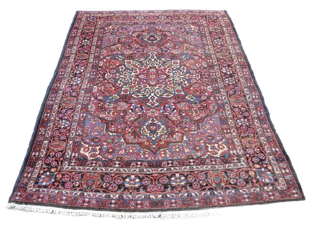 Dywan Meshed, granatowy, wełna, Iran, początek XX w., 235x146 cm - WYMIARY