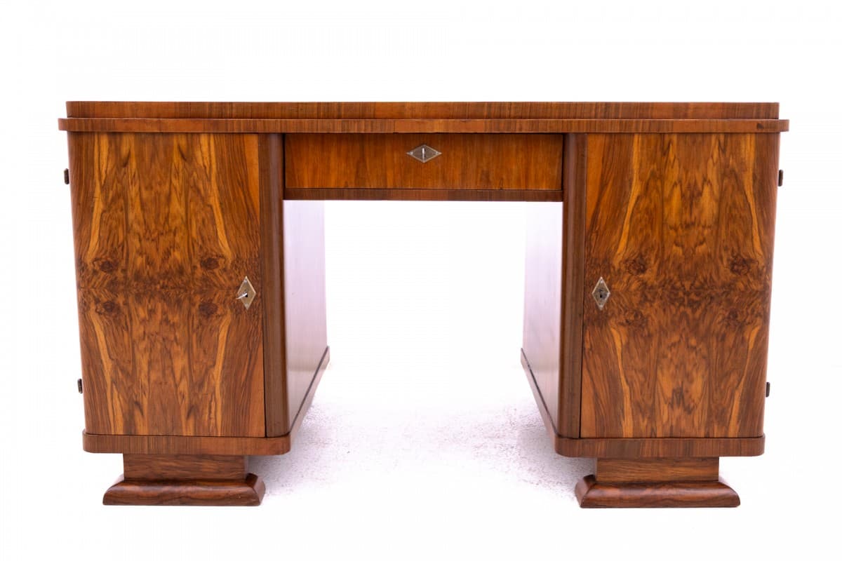 Desk Art Deco, medium brown walnut, Poland, 1920s - 192867