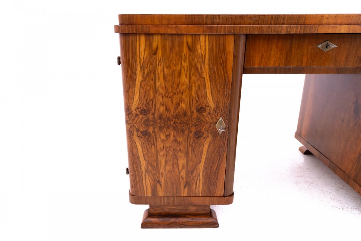 Desk Art Deco, medium brown walnut, Poland, 1920s - 192873