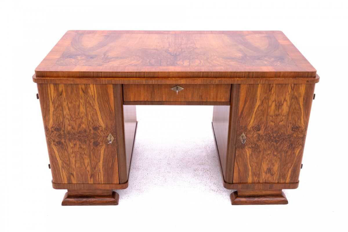 Desk Art Deco, medium brown walnut, Poland, 1920s - 192866