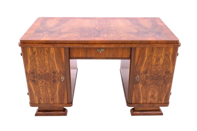 Desk Art Deco, medium brown walnut, Poland, 1920s - DIMENSION