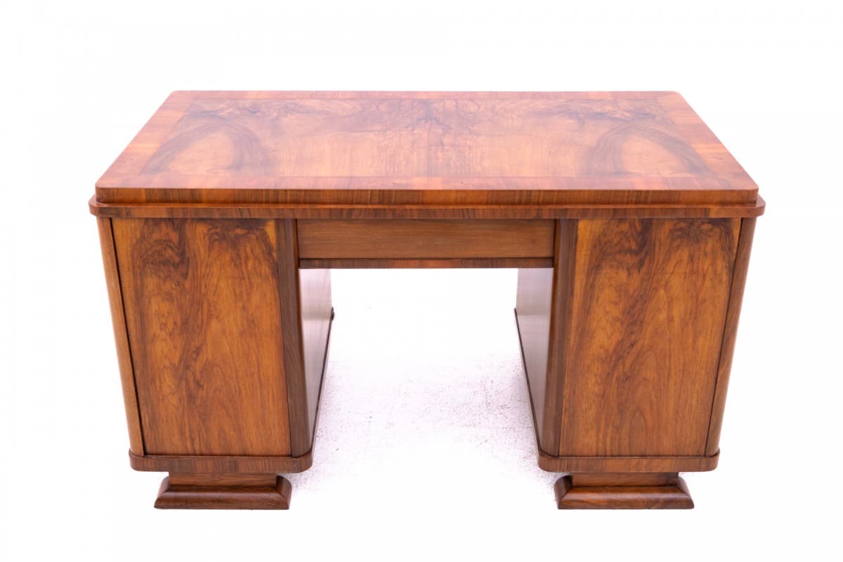 Desk Art Deco, medium brown walnut, Poland, 1920s - 192875