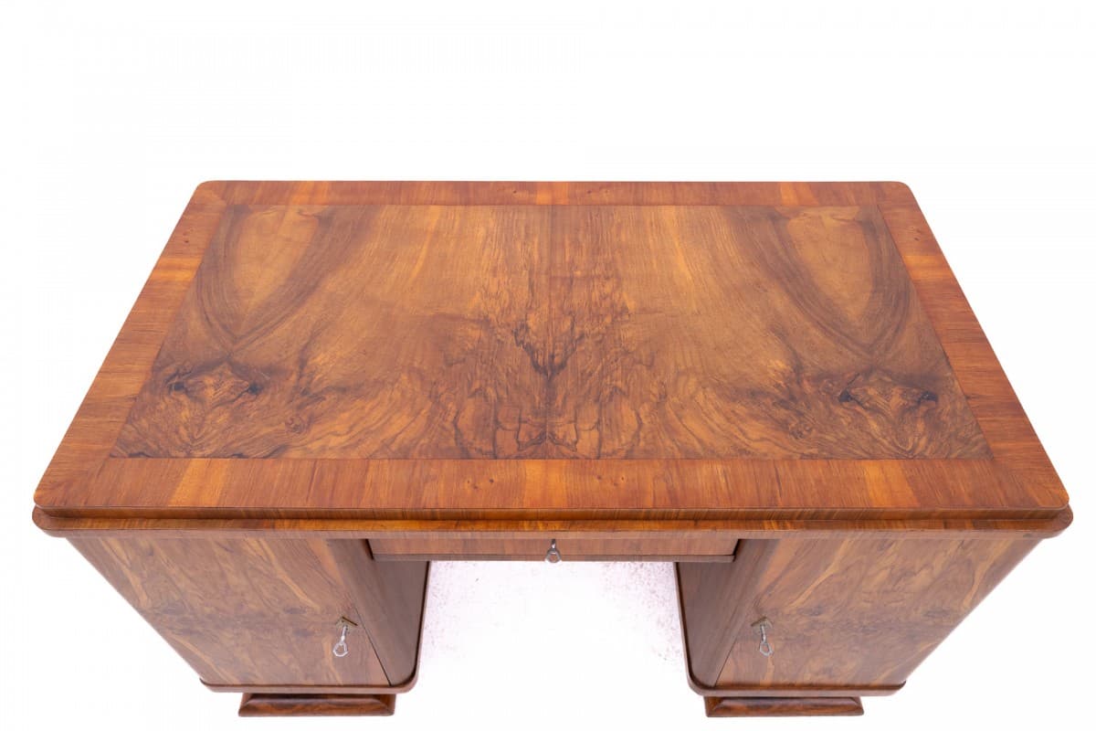 Desk Art Deco, medium brown walnut, Poland, 1920s - 192872