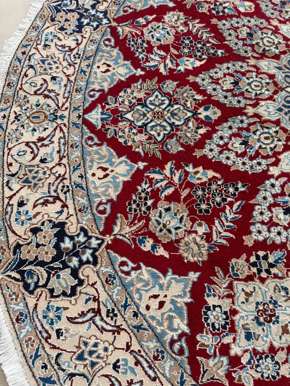 Nowy Okrągły Dywan Perski Kaszmirowy + Jedwab Iran Nain 210x210 - 193321