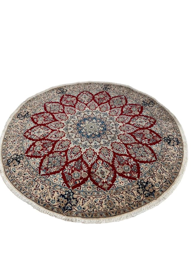 Nowy Okrągły Dywan Perski Kaszmirowy + Jedwab Iran Nain 210x210 - WYMIARY