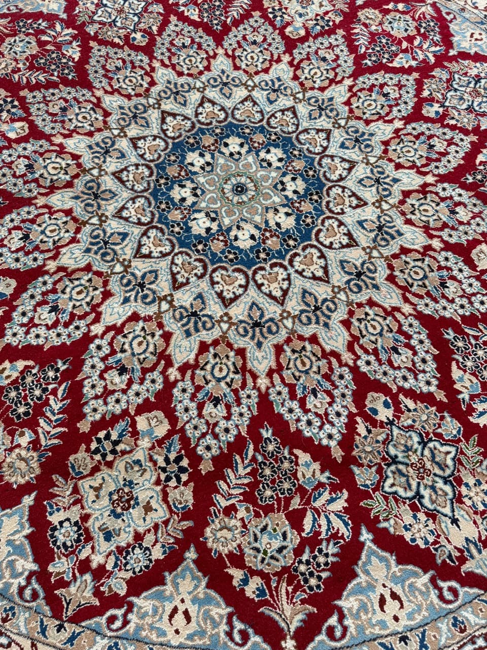 Nowy Okrągły Dywan Perski Kaszmirowy + Jedwab Iran Nain 210x210 - 193322