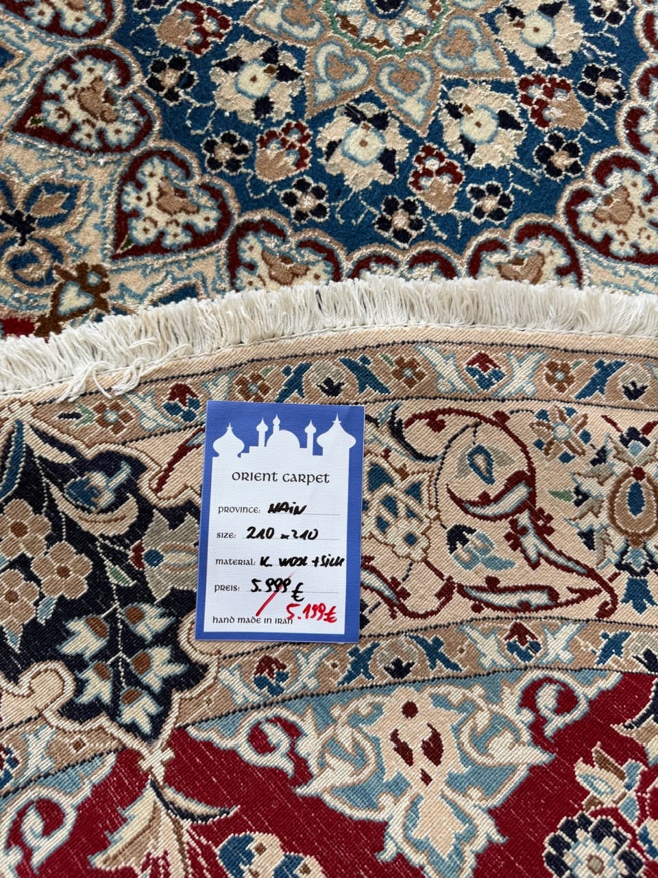 Nowy Okrągły Dywan Perski Kaszmirowy + Jedwab Iran Nain 210x210 - 193313