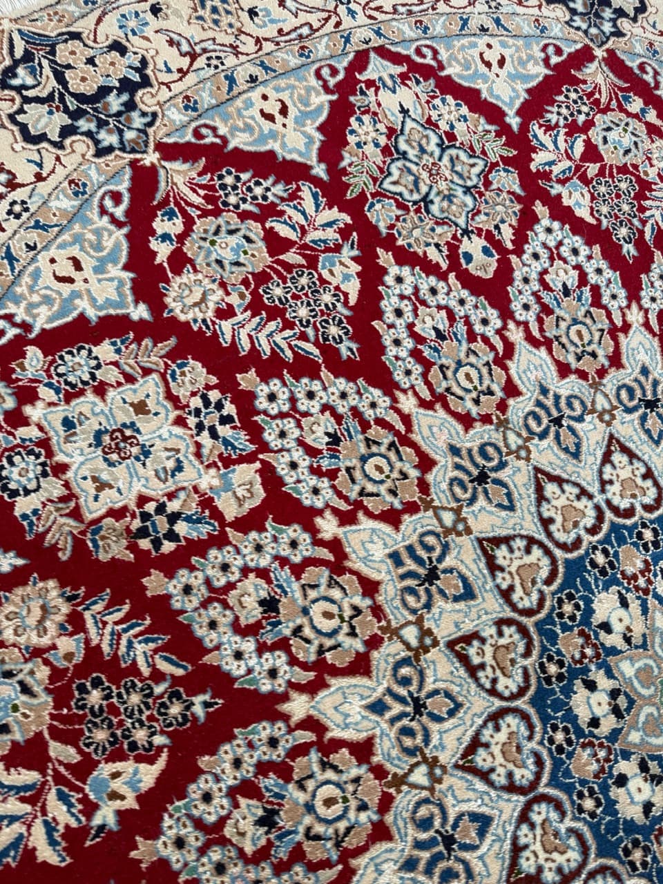 Nowy Okrągły Dywan Perski Kaszmirowy + Jedwab Iran Nain 210x210 - 193325