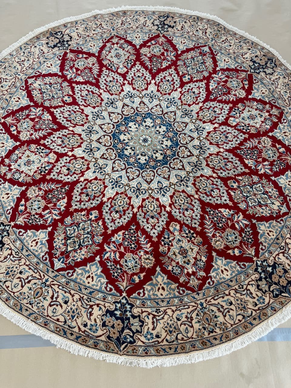 Nowy Okrągły Dywan Perski Kaszmirowy + Jedwab Iran Nain 210x210 - 193326