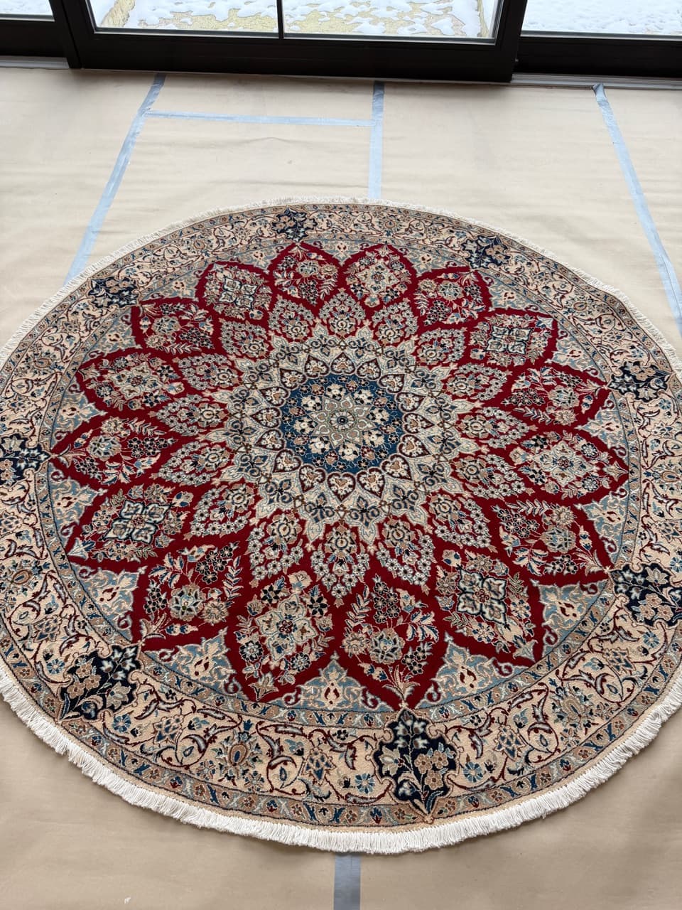 Nowy Okrągły Dywan Perski Kaszmirowy + Jedwab Iran Nain 210x210 - 193319