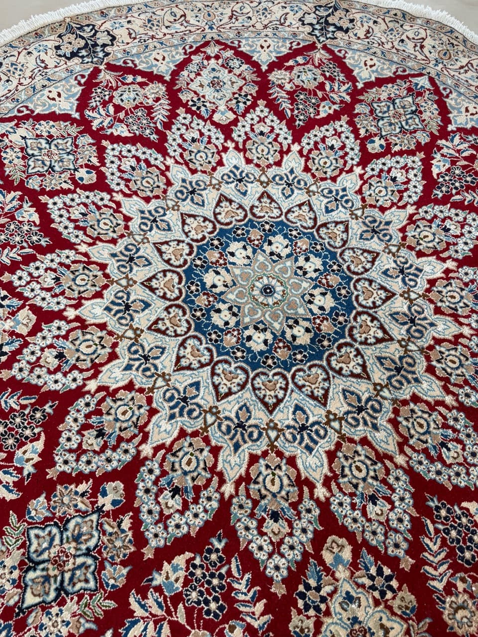 Nowy Okrągły Dywan Perski Kaszmirowy + Jedwab Iran Nain 210x210 - 193327