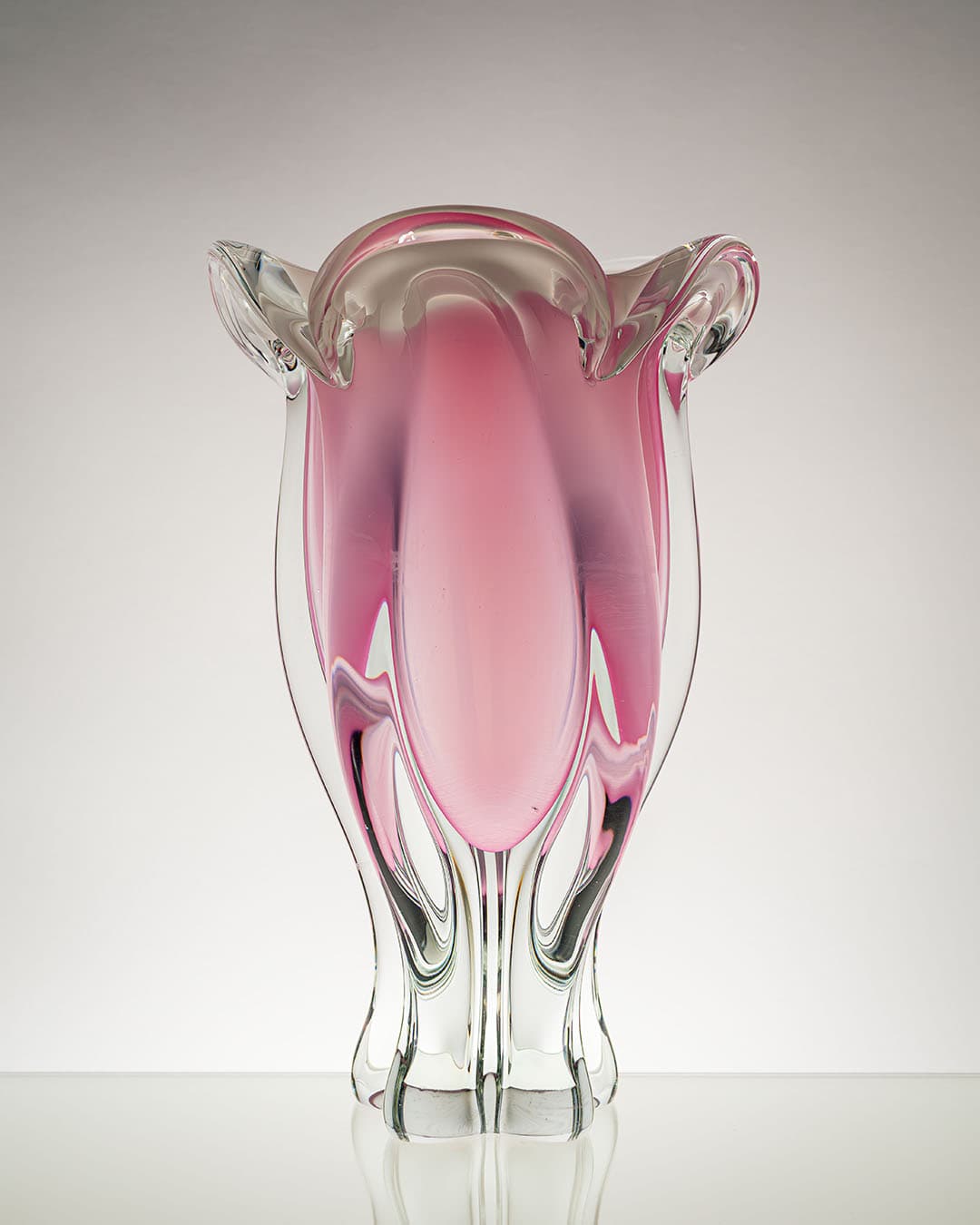 Wazon, różowy, szkło, proj. J. Hospodka, Czechosłowacja, lata 70. - 193431